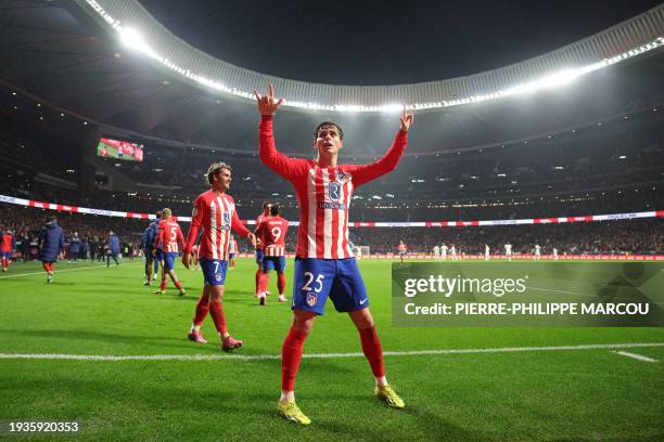 Atletico Madrid's Spanish midfielder Rodrigo Riquelme celebrates scoring is team's fourth goal during the Spanish Copa del Rey football match between...