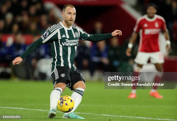 Christian Eriksen of Manchester United on the ball during the Premier League match between Nottingham Forest and Manchester United at City Ground on...