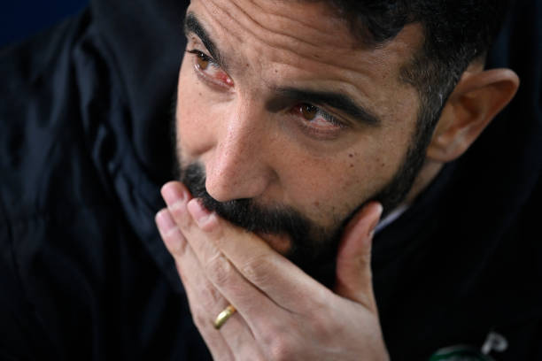 Sporting Lisbon's Portuguese coach Ruben Amorim looks on prior to the Portuguese League football match between FC Vizela and Sporting CP at the...