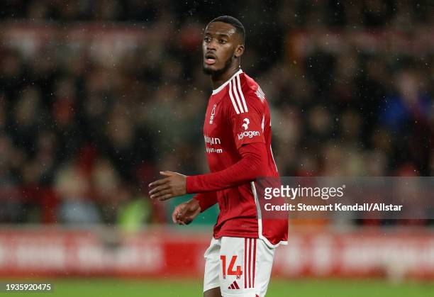 Callum Hudson-Odoi of Nottingham Forest looks on during the Premier League match between Nottingham Forest and Manchester United at City Ground on...