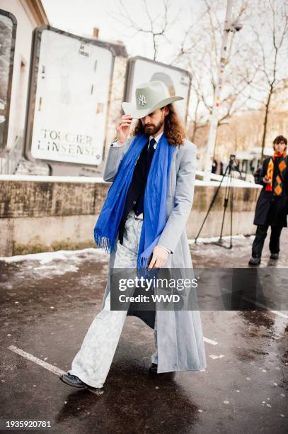 Street style at Paris Men's Fashion Week on January 18, 2024 in Paris, France.