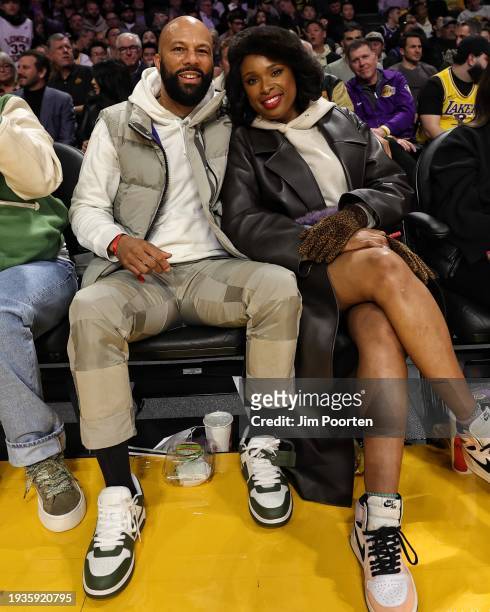 Common and Jennifer Hudson attend the game between the Dallas Mavericks and the Los Angeles Lakers on January 18, 2024 at Crypto.Com Arena in Los...
