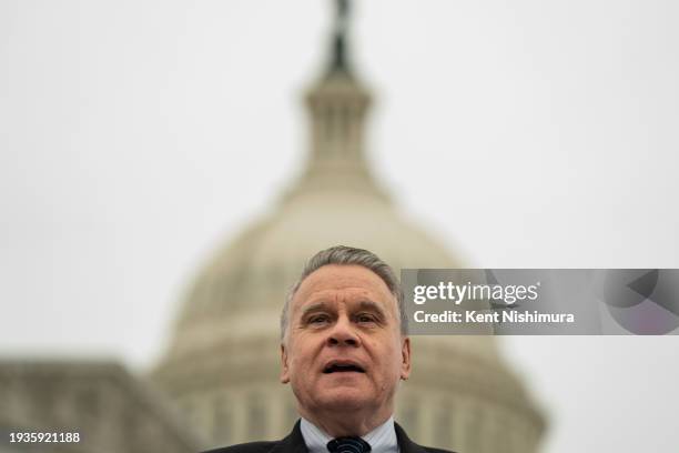 Rep. Chris Smith speaks during a news conference with anti-abortion advocates and Pro Life Caucus Members of Congress outside the U.S. Capitol on...