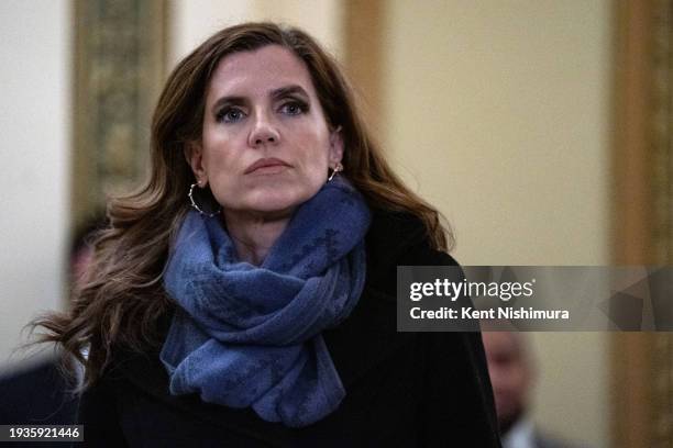 Rep. Nancy Mace looks on towards other members of Congress doing television interviews at the U.S. Capitol on January 18, 2024 in Washington, DC....