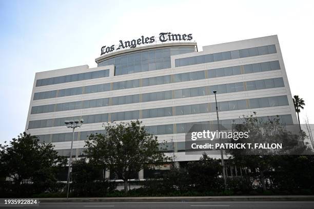 The Los Angeles Times newspaper headquarters in El Segundo, California on January 18, 2024. The LA Times Guild announced online a walkout for Friday,...