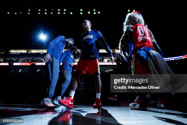 January 18: Malcolm Hill of the Birmingham Squadron is introduced before the game against the Iowa Wolves at Legacy Arena in Birmingham, AL on...