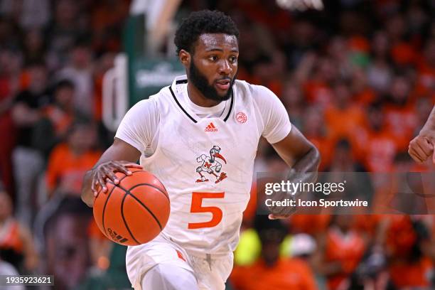 Miami guard Wooga Poplar handles the ball in the first half as the Miami Hurricanes faced the Florida State Seminoles on January 17 at the Watsco...