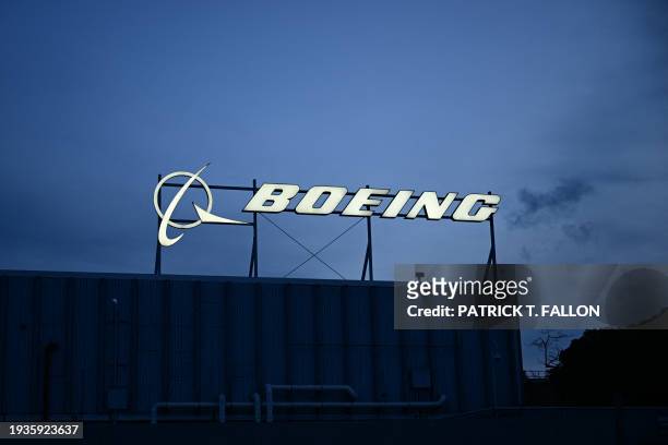 The Boeing Co. Logo is displayed outside of company offices near Los Angeles International Airport in El Segundo, California on January 18, 2024.