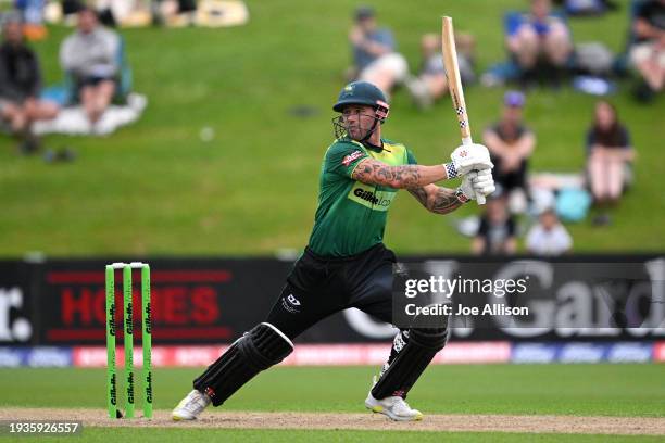 Doug Bracewell of the Stags bats during T20 Super Smash match between Otago Volts and Central Stags at University of Otago Oval on January 19, 2024...