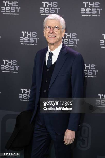 Arsene Wenger attends The Best FIFA Football Awards 2023 green carpet at The Apollo Theatre on January 15, 2024 in London, England.