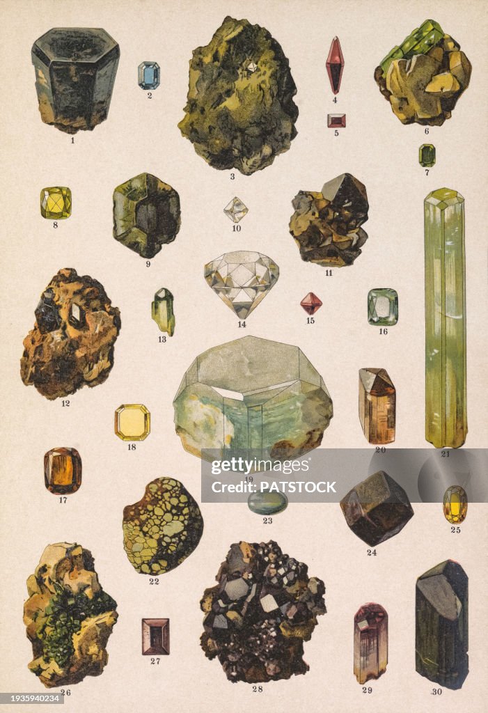 Colored board with drawings of different minerals.