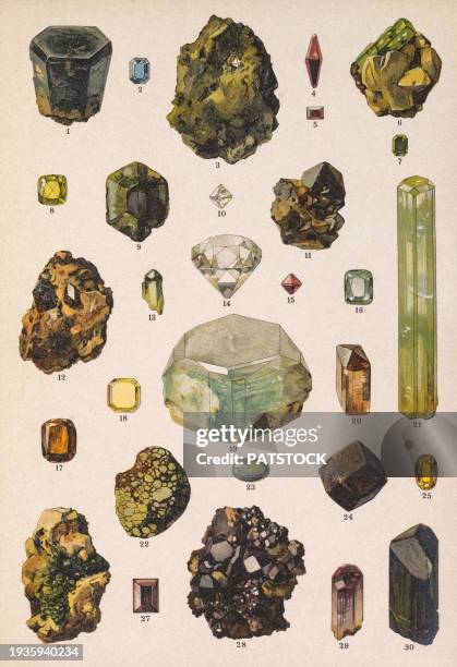 colored board with drawings of different minerals. - topaz mineral stock pictures, royalty-free photos & images