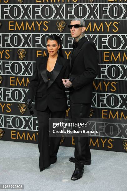 Kourtney Kardashian and Travis Barker attend the 75th Primetime Emmy Awards at Peacock Theater on January 15, 2024 in Los Angeles, California.