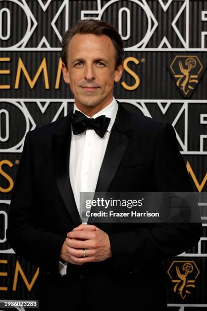 Seth Meyers attends the 75th Primetime Emmy Awards at Peacock Theater on January 15, 2024 in Los Angeles, California.