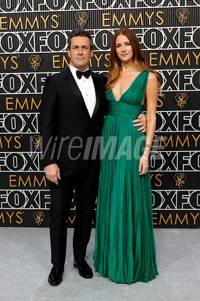 Jon Hamm and Anna Osceola attend the 75th Primetime Emmy Awards at ...