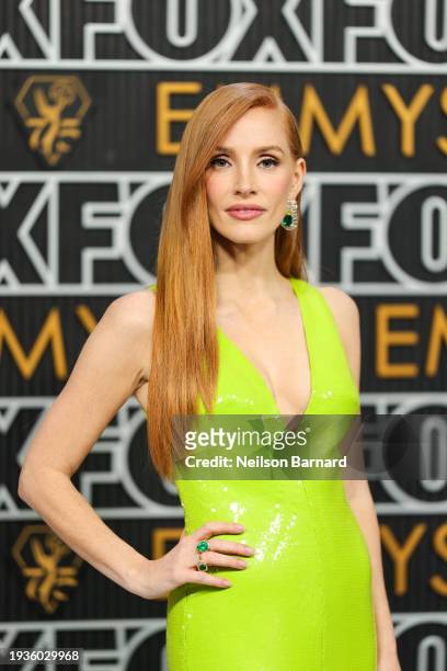 Jessica Chastain attends the 75th Primetime Emmy Awards at Peacock Theater on January 15, 2024 in Los Angeles, California.