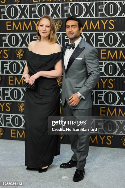 Emily V. Gordon and Kumail Nanjiani attend the 75th Primetime Emmy Awards at Peacock Theater on January 15, 2024 in Los Angeles, California.