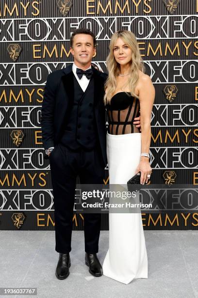 Rob McElhenney and Kaitlin Olson attend the 75th Primetime Emmy Awards at Peacock Theater on January 15, 2024 in Los Angeles, California.