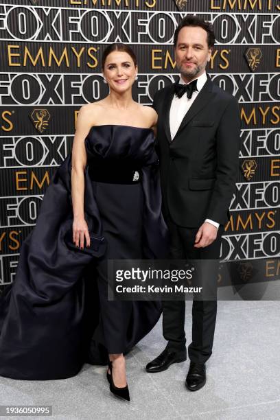 Keri Russell and Matthew Rhys attend the 75th Primetime Emmy Awards at Peacock Theater on January 15, 2024 in Los Angeles, California.