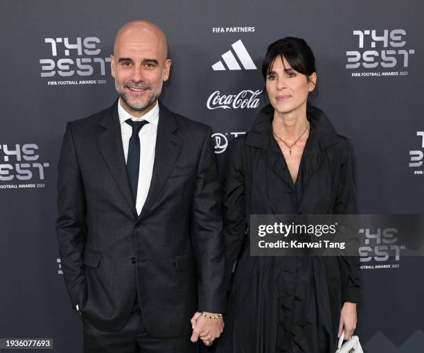 Pep Guardiola and Cristina Serra attend the Best FIFA Football Awards 2023 at The Apollo Theatre on January 15, 2024 in London, England.