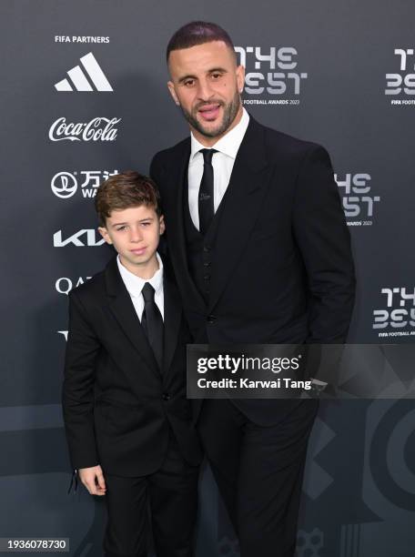 Kyle Walker and son attend the Best FIFA Football Awards 2023 at The Apollo Theatre on January 15, 2024 in London, England.
