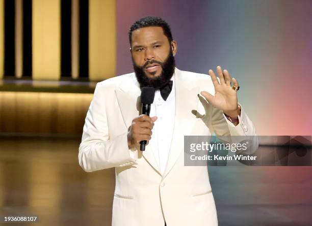 Host Anthony Anderson speaks onstage during the 75th Primetime Emmy Awards at Peacock Theater on January 15, 2024 in Los Angeles, California.