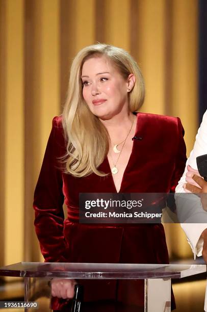 Christina Applegate speaks onstage during the 75th Primetime Emmy Awards at Peacock Theater on January 15, 2024 in Los Angeles, California.