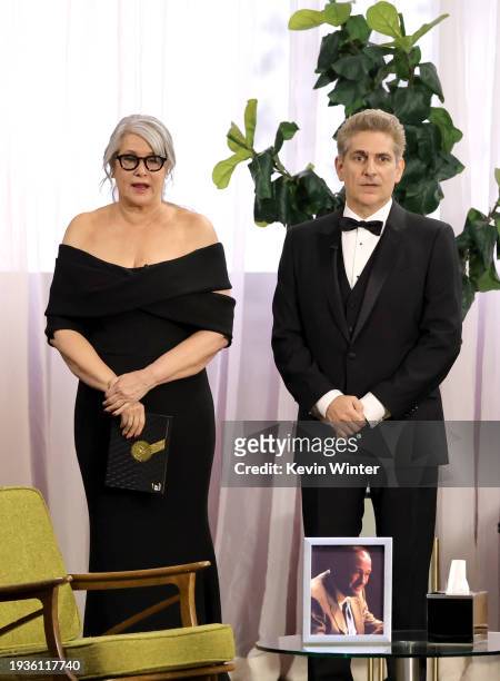 Lorraine Bracco and Michael Imperioli speak onstage during the 75th Primetime Emmy Awards at Peacock Theater on January 15, 2024 in Los Angeles,...