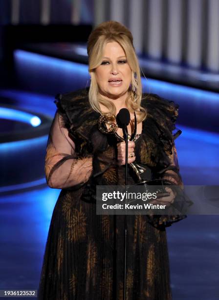 Jennifer Coolidge accepts the Outstanding Supporting Actress in a Drama Series award for “The White Lotus” onstage during the 75th Primetime Emmy...