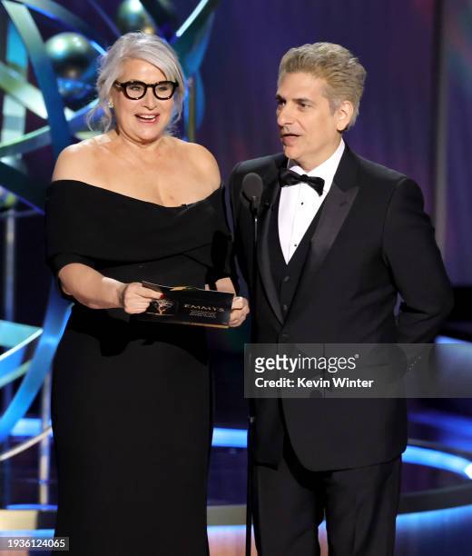 Lorraine Bracco and Michael Imperioli speak onstage during the 75th Primetime Emmy Awards at Peacock Theater on January 15, 2024 in Los Angeles,...