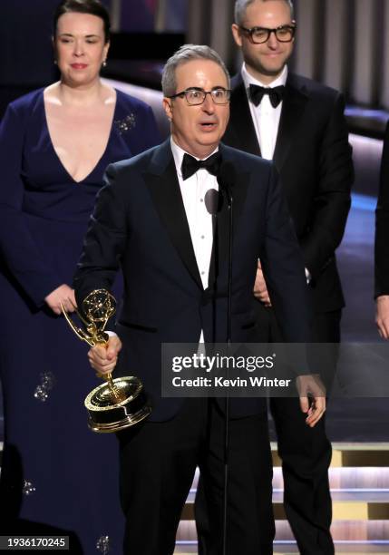 John Oliver accepts the Outstanding Scripted Variety Series award for “Last Week Tonight with John Oliver” onstage during the 75th Primetime Emmy...