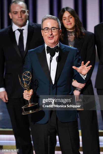 John Oliver accepts the Outstanding Scripted Variety Series award for “Last Week Tonight with John Oliver” onstage during the 75th Primetime Emmy...