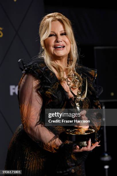 Jennifer Coolidge, winner of the Outstanding Supporting Actress in a Drama Series award for "The White Lotus," poses in the press room during the...