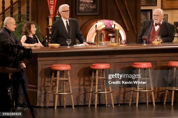 Kelsey Grammer, Rhea Perlman, Ted Danson, and John Ratzenberger speak onstage during the 75th Primetime Emmy Awards at Peacock Theater on January 15,...