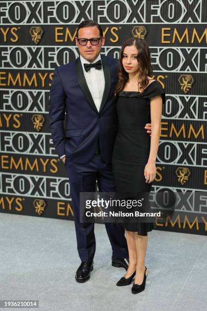 Justin Chambers and Kaila Chambers attend the 75th Primetime Emmy Awards at Peacock Theater on January 15, 2024 in Los Angeles, California.