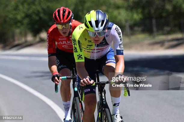 Louis Barre of France and Team Arkea-B&B Hotels and Georg Zimmermann of Germany and Team Intermarche - Wanty compete in the breakaway during the 24th...