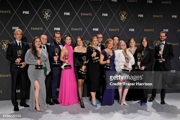 Winners of the Outstanding Scripted Variety Series award for “Last Week Tonight with John Oliver,” poses in the press room during the 75th Primetime...