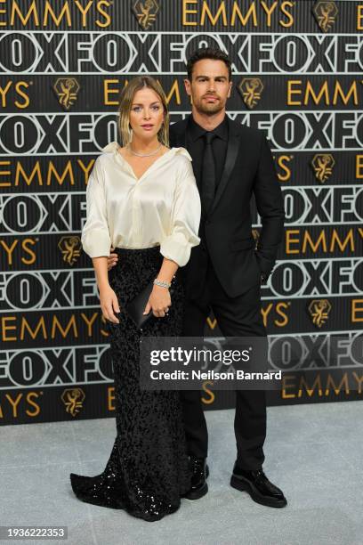 Ruth Kearney and Theo James attend the 75th Primetime Emmy Awards at Peacock Theater on January 15, 2024 in Los Angeles, California.