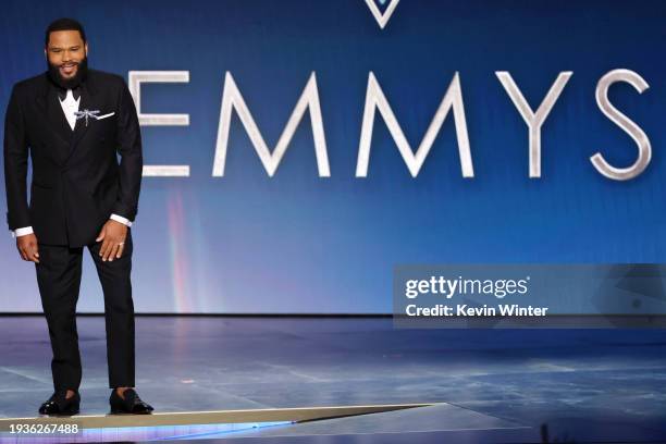 Host Anthony Anderson speaks onstage during the 75th Primetime Emmy Awards at Peacock Theater on January 15, 2024 in Los Angeles, California.