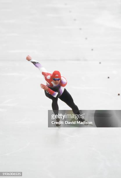 Nick Thometz of the United States competes in the Men's 500 meters long track speed skating event of the 1992 Winter Olympics held on February 15,...