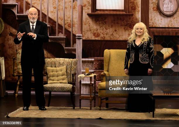 Rob Reiner and Sally Struthers speak onstage during the 75th Primetime Emmy Awards at Peacock Theater on January 15, 2024 in Los Angeles, California.