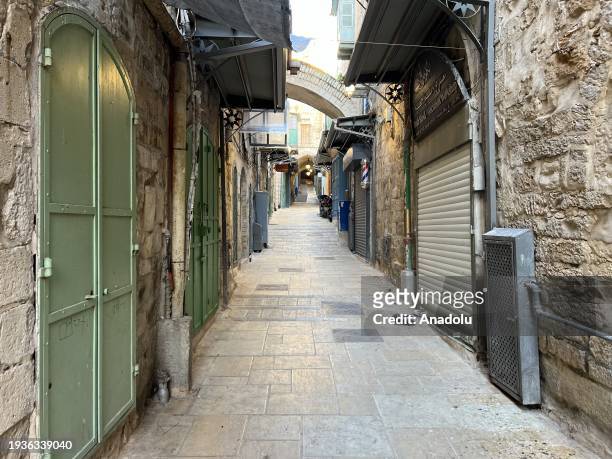 View of closed shops as streets in the Old City remained empty before the Friday prayers due to restrictions by Israeli forces in East Jerusalem on...