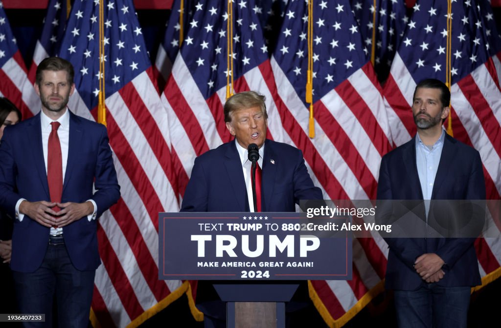 Former President Trump Holds Iowa Caucus Night Event In Des Moines