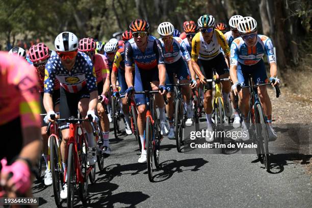 Kelland O'brien of Australia and Team Jayco AlUla and Luke Plapp of Australia and Team Jayco AlUla compete during the 24th Santos Tour Down Under...