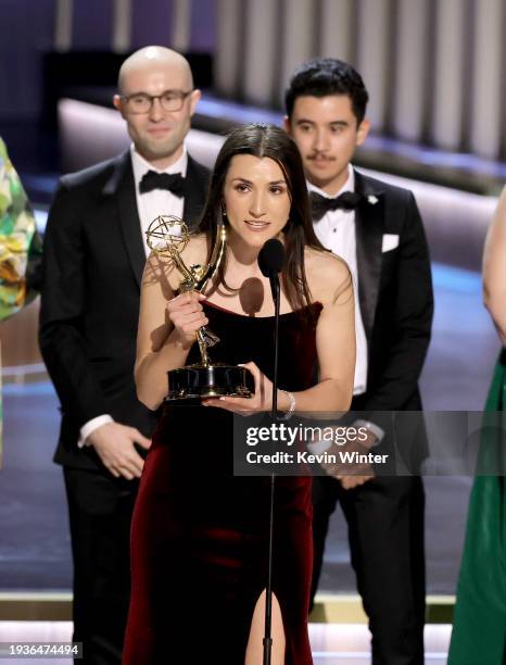 Sofía Manfredi and writers and producers accept the Outstanding Writing for a Variety Series award for "Last Week Tonight with John Oliver" onstage...