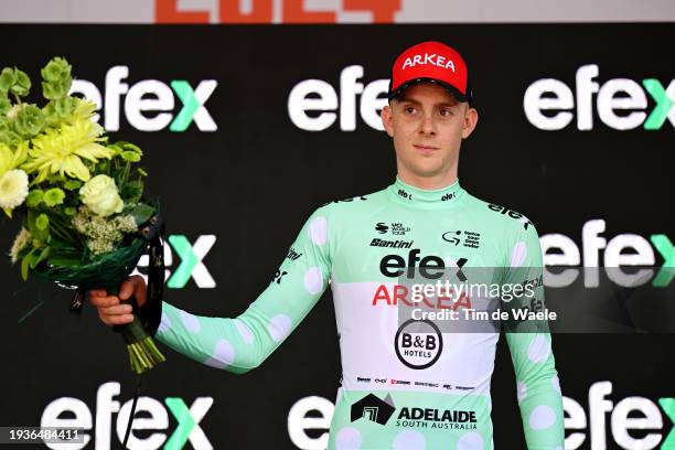 Louis Barre of France and Team Arkea-B&B Hotels celebrates at podium as Polka dot Mountain Jersey winner during the 24th Santos Tour Down Under 2024,...