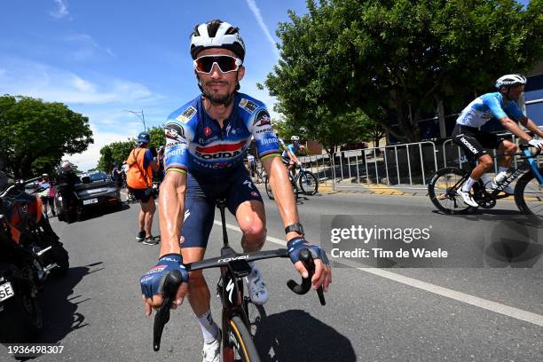 Julian Alaphilippe of France and Team Soudal Quick-Step reacts after the 24th Santos Tour Down Under 2024, Stage 1 a 144km stage from Tanunda to...