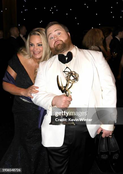 Amy Elizabeth Boland and Paul Walter Hauser, winner of the Outstanding Supporting Actor in a Limited or Anthology Series or Movie award for "Black...