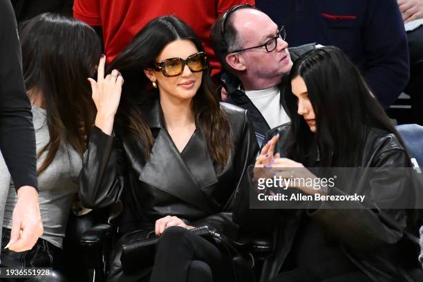 Kendall Jenner attends a basketball game between the Los Angeles Lakers and the Oklahoma City Thunder at Crypto.com Arena on January 15, 2024 in Los...