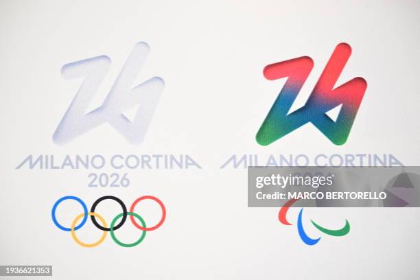 Photograph shows the logo of Milano Cortina Winter Olympic games 2026 during in Antholz-Anterselva, Italy, on January 19, 2024.